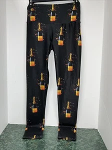 Goldsheep Champagner Print Leggings Medium Hose Schwarz Flaschen - Bild 1 von 4