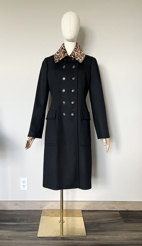 Cappotto di lana nera Gucci donna taglia 44 pelle stampa Jaguar collare rimovibile $2.780