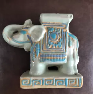 Vintage Asian Elephant Pottery Ceramic Plant Stand 5" White Blue - Picture 1 of 15