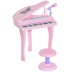 HOMCOM Pianoforte Elettrico per Bambini con 37 Tasti Microfono e Sgabello Rosa
