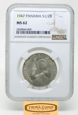 1947 Panama Silver 1/2 Balboa, NGC MS 62 - #CONS28079 - Image 1 of 2