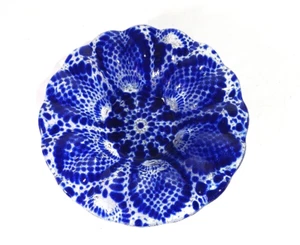 Cobalt Blue Lace Floral Fused Art Glass Bowl Ruffled Edge Trinket Dish Serving - Picture 1 of 4