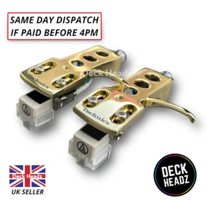 2 x Gold Headshells w/ Audio Technica AT3600L Carts & Styluses & Technics Logo - Picture 1 of 7