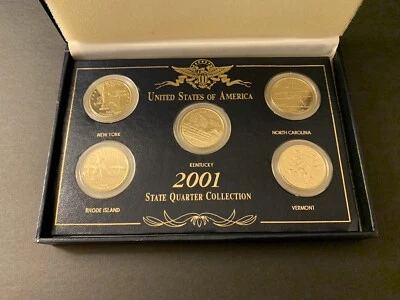 Pure 24Kt Gold Plated 2001 State Quarter Collection US Commemorative Gallery NEW - Image 1 of 4