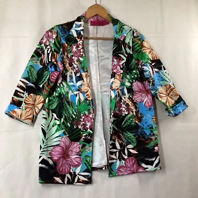 Chaqueta Blazer Boohoo Mujer Negra Multicolor Estampado Floral Frente Abierto Talla 8 3/4 Foto 1 de 4