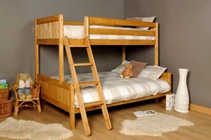 TRIPLE SLEEPER BUNK BED SOLID WOOD FRAME 3FT SINGLE 4FT SMALL DOUBLE GREY WHITE - Picture 1 of 9