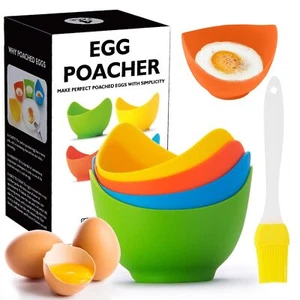 4 Pack Egg Poacher Non-Stick Silicone Egg Cooker Molds Cookware for Microwave - Picture 1 of 7