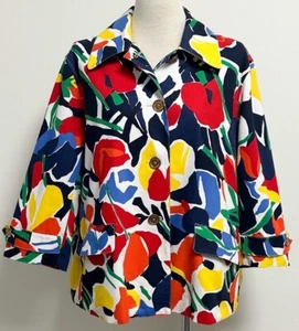 Ralph Lauren Blumen Aquarell rot weiß gelb blau Knopf 3/4 Arm Jacke 2X - Bild 1 von 7
