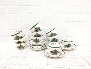 Spode Christmas Tree Teacups and Saucers Set of 11, 22 PCs China England - Picture 1 of 13