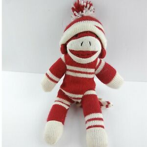 Sock Monkey Plush 10" Dan Dee Collectors Choice Red White Stripe Knit Stuffed 