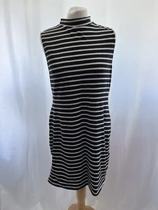 New Look Black Striped Sleeveless Stretch Dress Size 18 - Picture 1 of 9