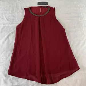 Chigant Womens Small Maroon Sleeveless Camisole Tank Top Shirt Sequin Neck New - Picture 1 of 12