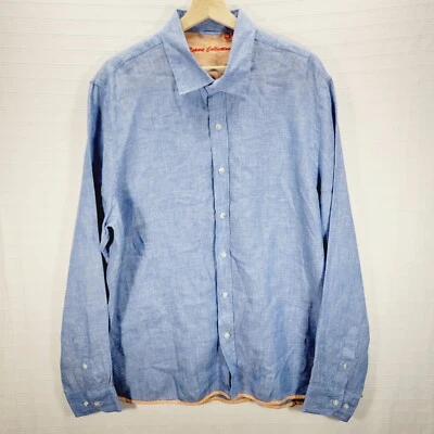 Report Collection Men's Linen Long Sleeve Button Up Shirt XL X-Large Blue  - Image 1 of 4