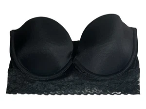 Pink by Victoria’s Secret Black Satin Lace Trim Strapless Bustier Bra Size 34C - Picture 1 of 4