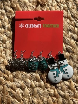 Kohl's Christmas Earrings Hot Cocco Mugs, Snowflakes & Snowman 3 Pair New - Image 1 of 2