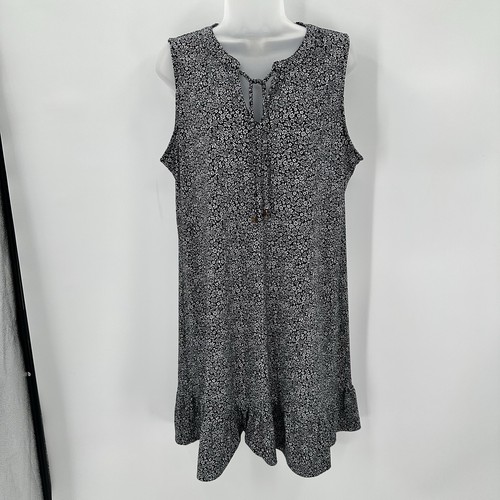 Abito Michael Kors donna XL cravatta collo jersey elasticizzato nero bianco floreale volant