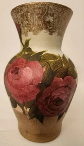 VINTAGE 7" VASE HANDBEMALT PORZELLAN ROSA & GRÜNE BLUMEN - Bild 1 von 10