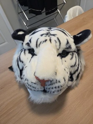 Mochila grande blanca cabeza de tigre suave esponjosa novedad regalo animal mochila grande Foto 1 de 4