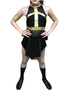 Girl Size 12 Years Spartan Greek soldier black gold jazz tap dance costume - Bild 1 von 7