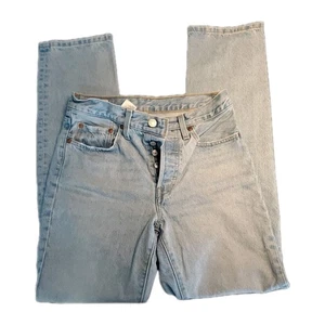 LEVIS 501 Button Fly Jeans PREMIUM Big E Modern Women's 26x32 Light Blue Wash - Picture 1 of 15