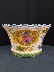 Vintage chinesisches ovales Porzellan-Übertopf Crackle-Glasur MC Jingdezhen Obstmotiv - Bild 1 von 6