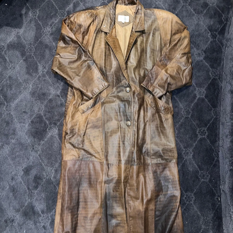Gabardina Winlit Vintage de cuero marrón talla mediana defectos menores  Foto 1 de 4