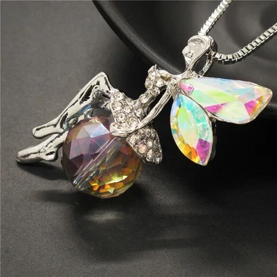 Betsey Johnson Cristal Arco Iris Ángel Sprte Plata Colgante Collar Bolsa de Regalo Gratis Foto 1 de 4