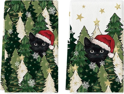 Black Cat Star Árbol de Navidad Navidad Toallas de cocina Toallas de plato, 18x26 pulgadas Foto 1 de 4