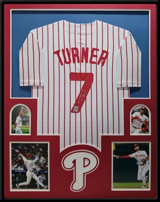 FRAMED PHILADELPHIA PHILLIES TREA TURNER AUTOGRAPHED SIGNED JERSEY FANATICS HOLO - Image 1 of 4