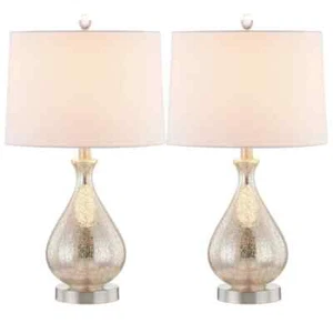 Denver 22.75 in. Nickel Glass Table Lamp Set with White Shade (Set of 2) - Picture 1 of 7