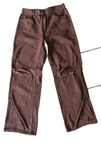 Jeans Hose Größe L High Waist Weites Bein braun mit Löchern im Kniebereich - Bild 1 von 3
