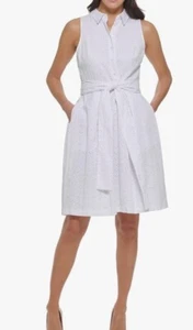 Abito Tommy Hilfiger nuovo con etichette occhielli pizzo cintura donna 10 cottagecore camicia dress - Foto 1 di 13