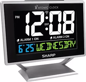 Desktop Dual Alarm Clock with Color Display Atomic Accuracy Calendar Day Bx 6 - Picture 1 of 8