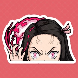 Custom Anime Vinyl Decal - Demon Slayer Inspired Nezuko Peeking Sticker - Picture 1 of 4