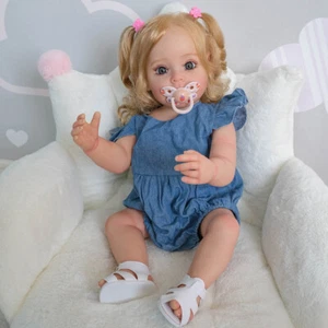 22" Lifelike Reborn Doll Full Body Silicone Babies Toddler Girl Bath Toy Blonde - Picture 1 of 7