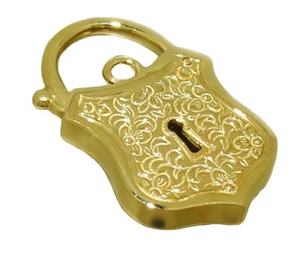 K030 Real 9K Amarillo, Blanco o Rosa ORO Escudo CANDADO Cierre con Colgante de Ojo de Cerradura - Imagen 1 de 3