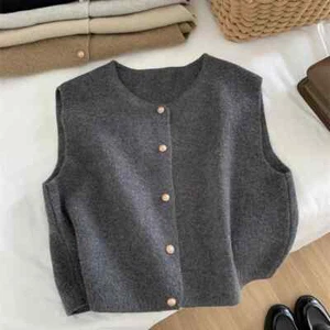 Autumn New Women Cardigan Korean Elegant Knitted Sleeveless Female Casual Sweate - Picture 1 of 14