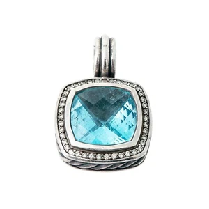 DAVID YURMAN Sterling Silver 925 Blue Topaz Diamond Pendant 11.3 Grams - Picture 1 of 3