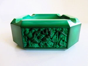 CENICERO Vintage Checo/Bohemio HLOUSEK Art Deco Malaquita Jade Vidrio Horóscopo - Imagen 1 de 11