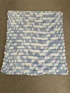 Blue & White Hand Knit Blanket 50x56cm - Picture 1 of 2