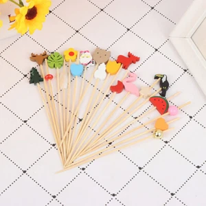100Pcs Mix Fruit Bamboo Pick Buffet Cactus leaves Cupcake Fruit Fork Salad Stick - Picture 1 of 12