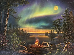 Kim Norlien A Night to Remember Camping Northern Lights Art Print 24 x 18 - Picture 1 of 1