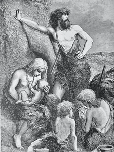 Primitive Man FAMILY OF THE STONE AGE Original Victorian Print Figuier c1876 - Picture 1 of 2