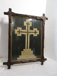 Antik Adirondack Mahagoni Holz geschnitzt Tramp Kunst gerahmt Kreuz 21"H 1900-40er - Bild 1 von 19