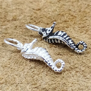 2 Sterling Silver Seahorse Charm 3D 925 Sea Ocean Pendant for Necklace Bracelet