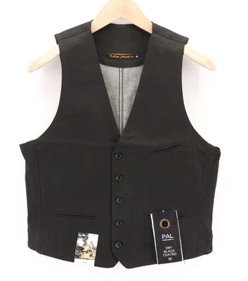 NUDIE JEANS Pal Men's Vest M Dry Black Coated Half Belt Button Unlined * - image 1 of 4