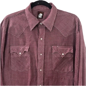 VINTAGE KARMAN PEARL SNAP WESTERN SHIRT Mens Sz L RED Plaid Cowboy Rockabilly - Picture 1 of 10
