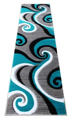 , Alfombra tallada a mano Sophia Collection moderna contemporánea turquesa blanca... Foto 1 de 4