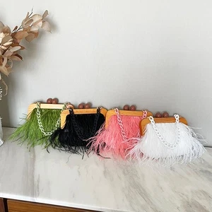 Luxury Feather Party Evening Clutch Bag Women Wedding Prom Purses and Handbags - Picture 1 of 11