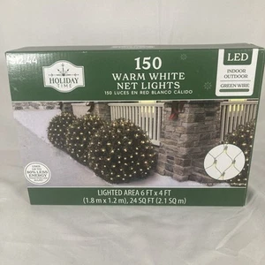 Holiday Time 150 Warm White Net Mini LED Lights Green Wire 6 x 4 ft Area - Picture 1 of 7